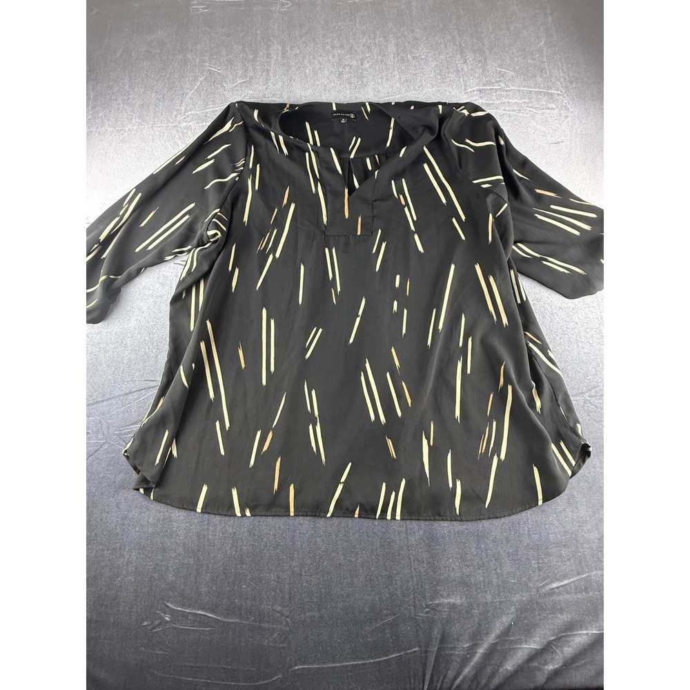Ryan Wythe Womens 3X Black Abstract Brushstroke V-Neck Blouse 3/4 Sleeve ZB904